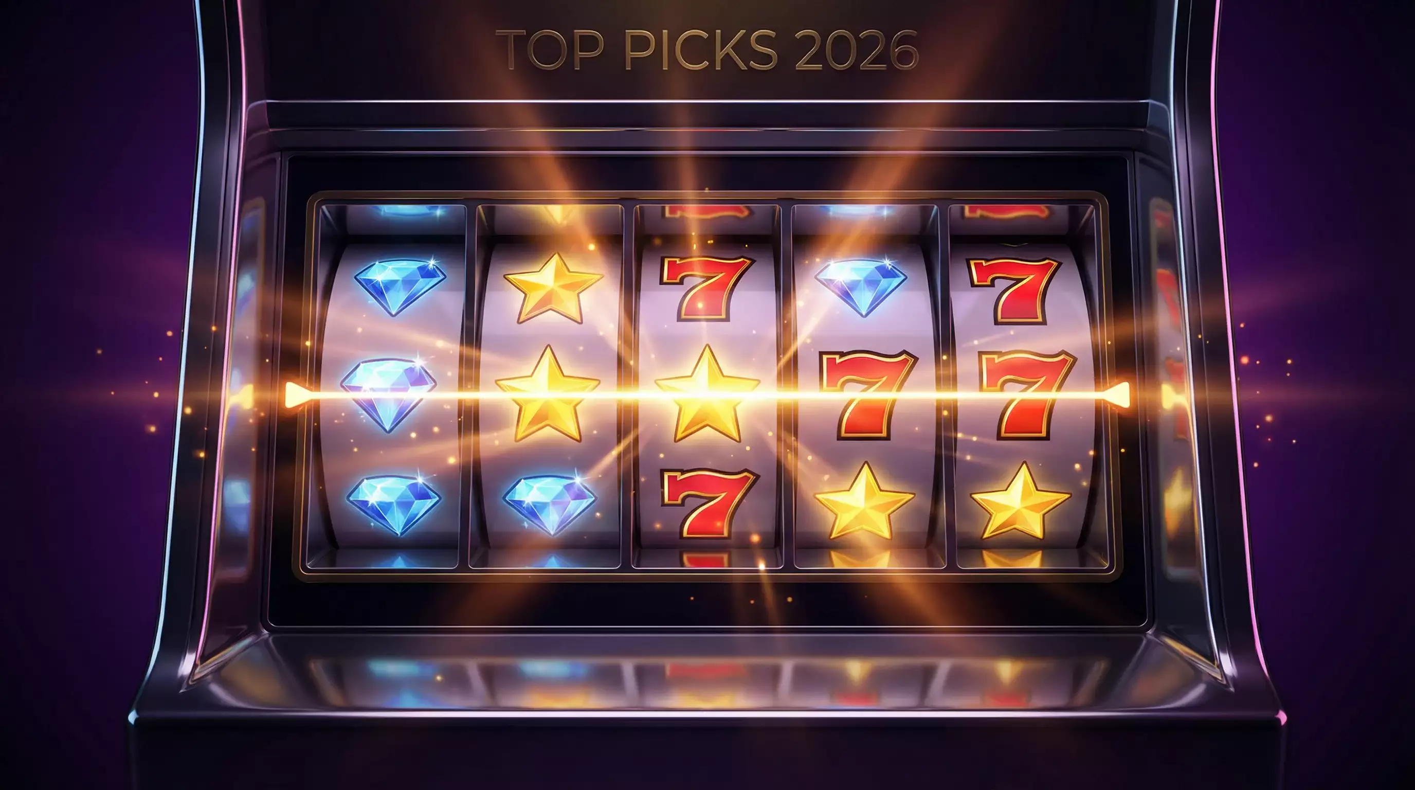 Colorful slot machine reels displaying a winning combination representing the best sweepstakes casino slots of 2026