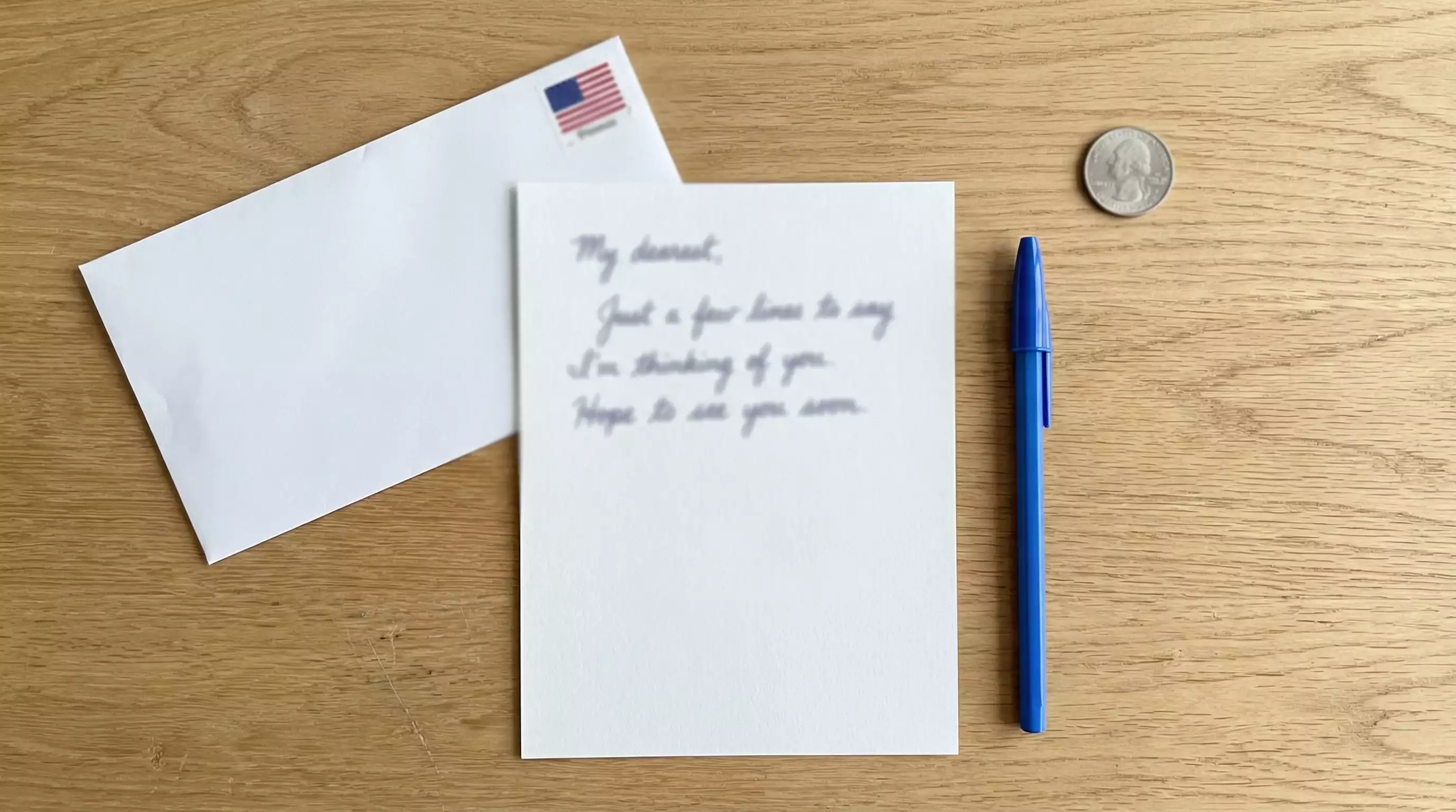 Handwritten letter and stamped envelope prepared for a sweepstakes casino AMOE mail-in request