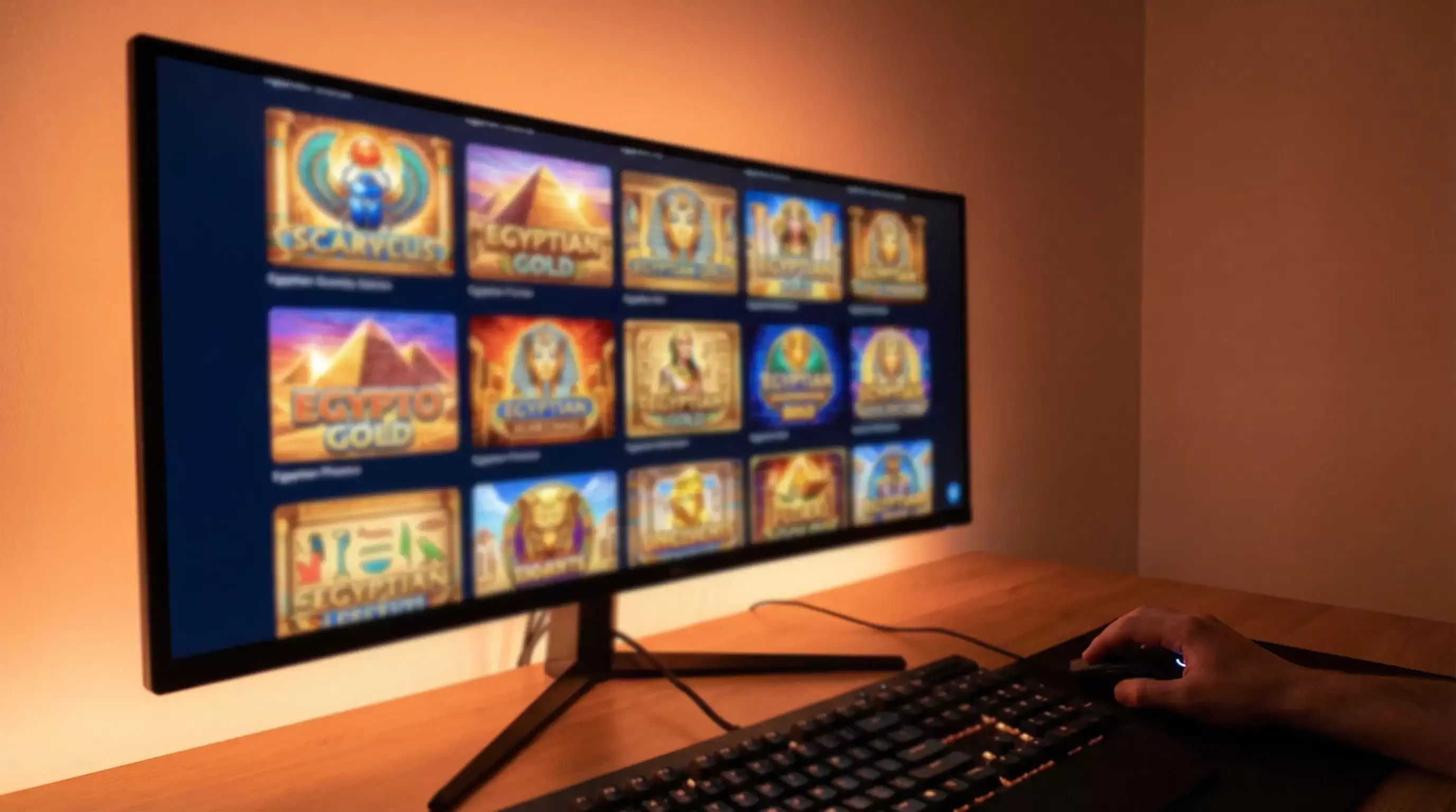 Row of colorful slot game thumbnails on a screen representing different sweepstakes casino game providers